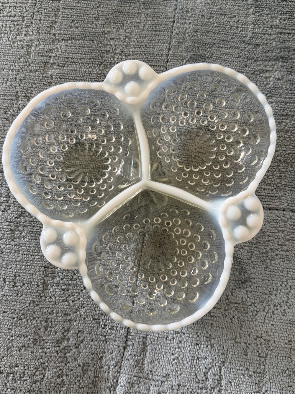 Vintage Anchor Hocking Moonstone Opalescent  Three Section Glass Dish